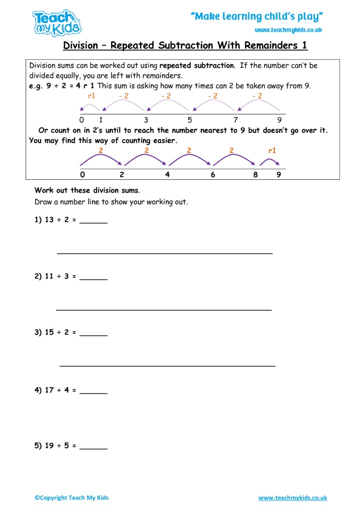Division Using Repeated Subtraction Worksheets