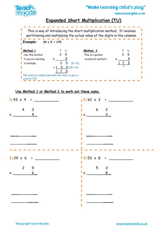 Worksheets for kids - expanded_short_multiplication