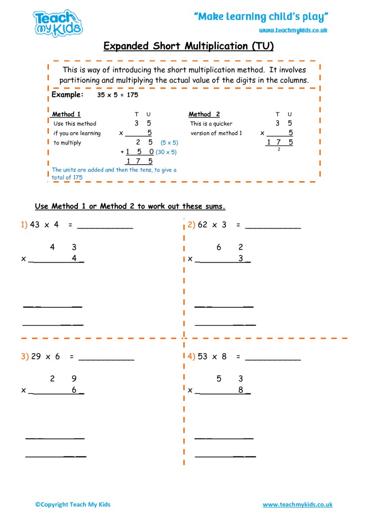Expanded Multiplication Worksheets