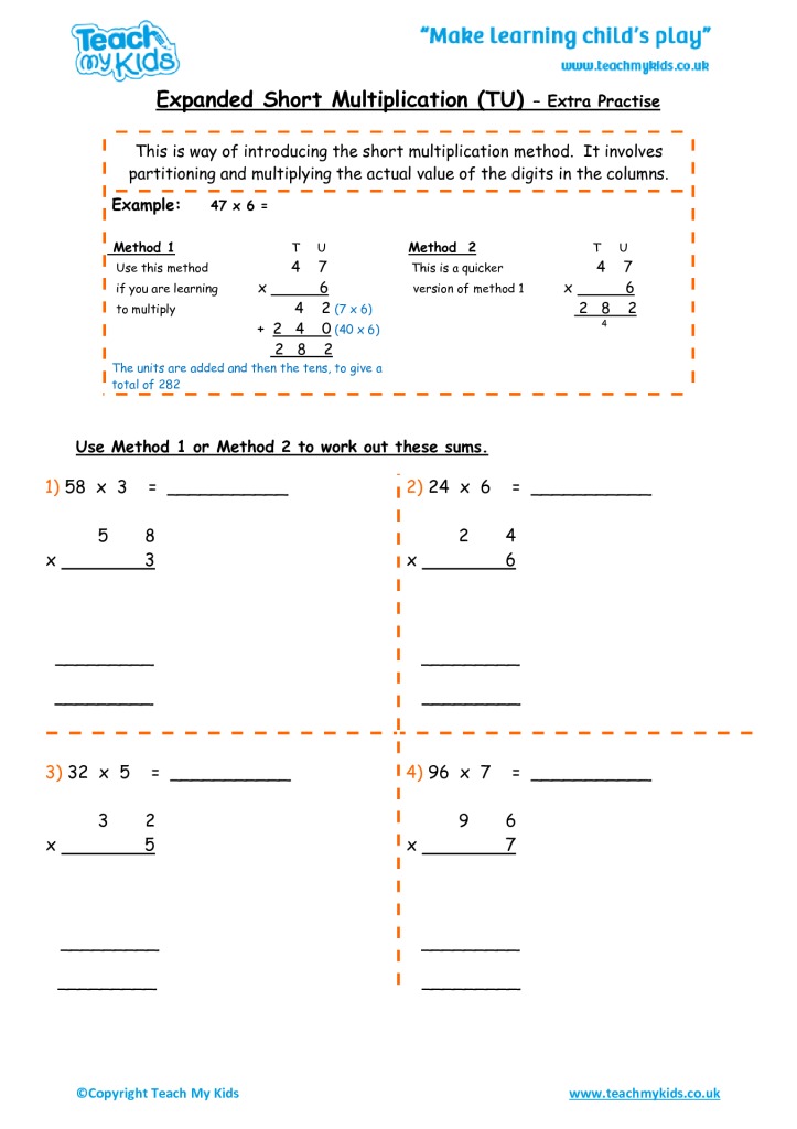 Expanded Short Multiplication TU (extra practise) - TMK Education