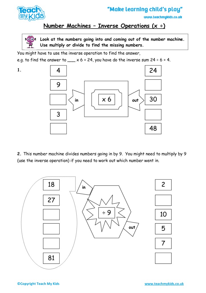 number machines inverse operations x tmk education
