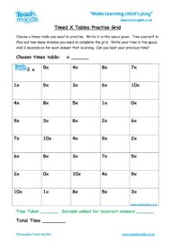 Worksheets for kids - timed-x-tables-practise-grid1