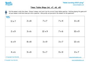 Worksheets for kids - times-tables-bingo-x6-x7-x8x9
