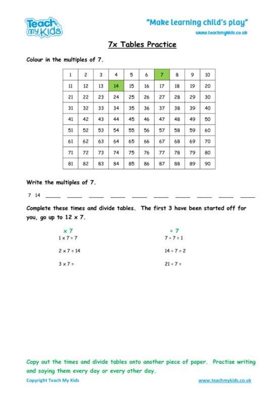 Worksheets for kids - x7_tables