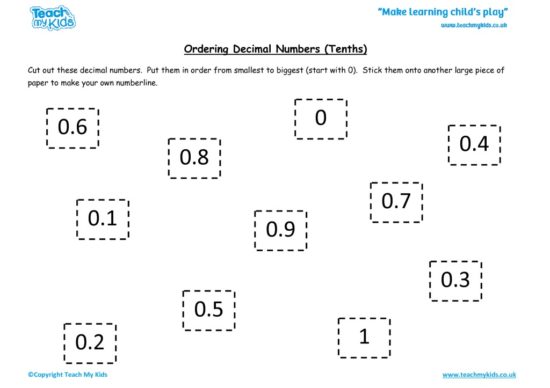 Worksheets for kids - ordering-decimal-nos-tenths