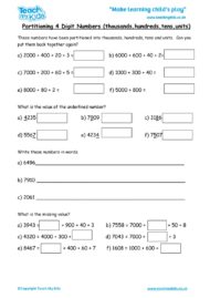 Worksheets for kids - partitioning-4-digit-nos-th-h-t-u