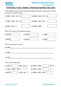 Worksheets for kids - partitioning-4-digit-nos-th-h-t-u