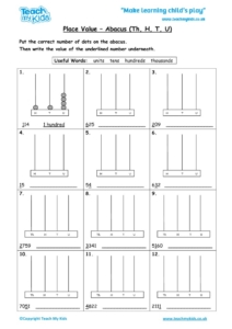 Worksheets for kids - place-value-abacus-thhtu