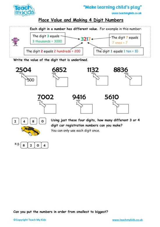Worksheets for kids - place-value-and-making-4-digit-numbers