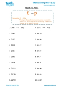 Worksheets for kids - pounds-to-pence