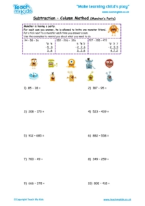 Worksheets for kids - subtraction_-column_method,munchers_party