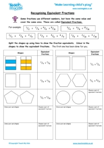 Worksheets for kids - recognising equivalent fractions