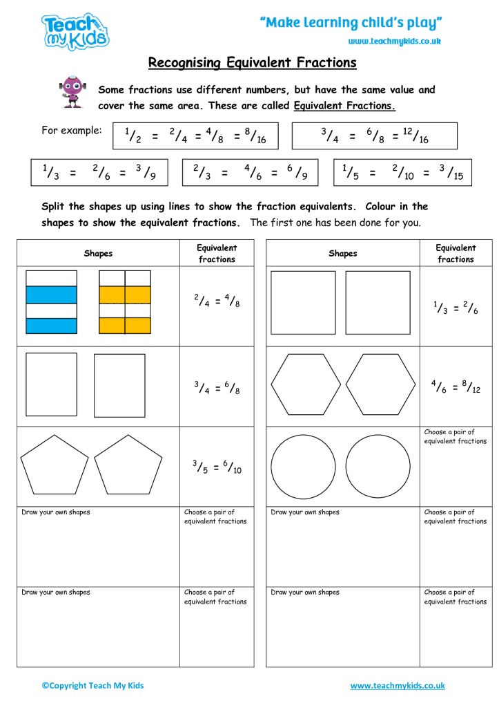 E/equivalent Fractions Of Shapes Worksheets | Template Printable