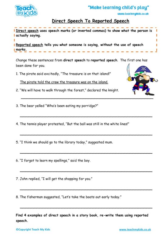 Worksheets for kids - direct-speech-to-reported-speech