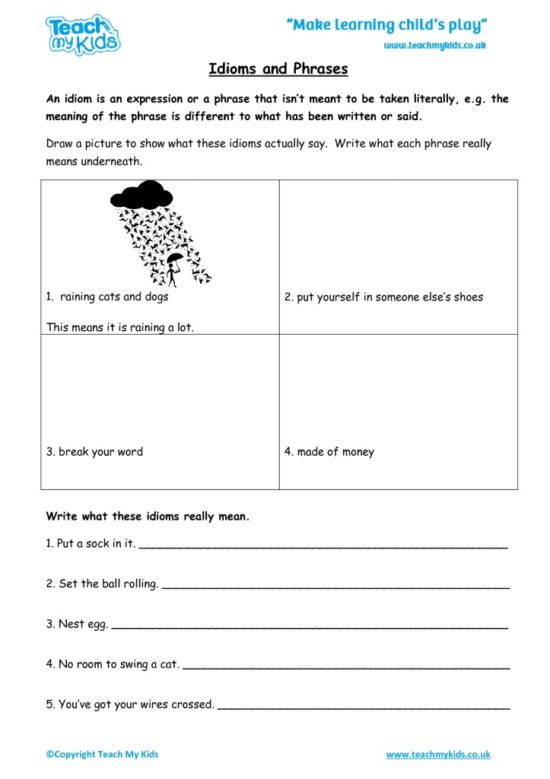 Worksheets for kids - idioms-and-phrases