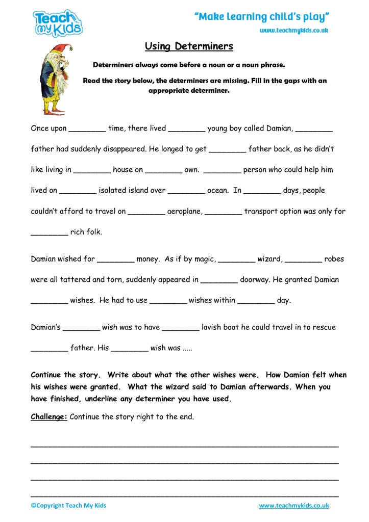 Noun Determiners Worksheets For Grade 4