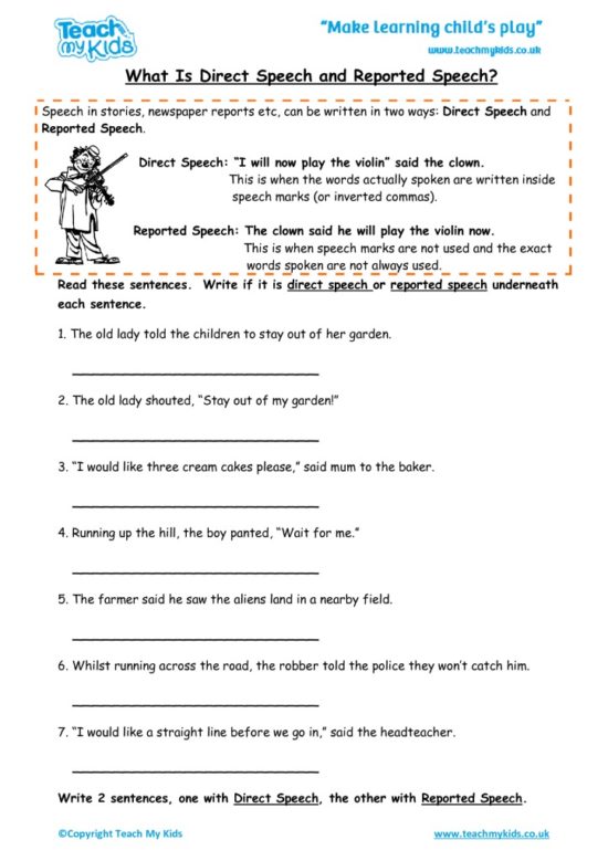 Worksheets for kids - what-is-direct-speech-reported-speech