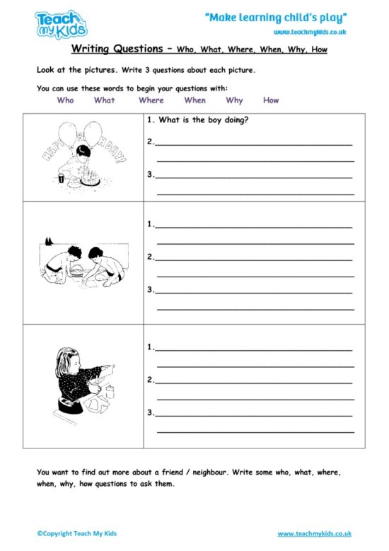 Worksheets for kids - writing-questions-who-what..