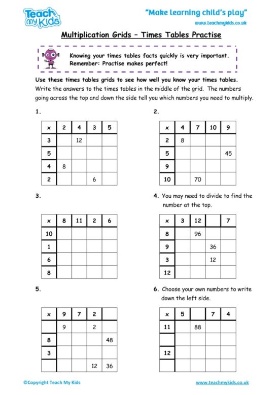 Worksheets for kids - Multiplication-Grids-Times-Tables-Practise