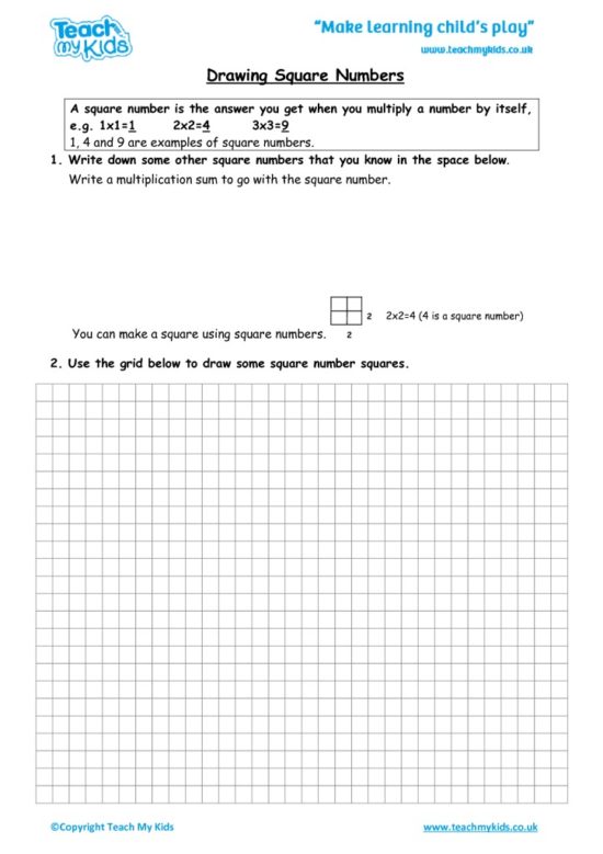 Worksheets for kids - drawing_square_numbers_2