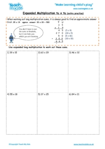 Worksheets for kids - expanded long multiplication – tu x tu extra