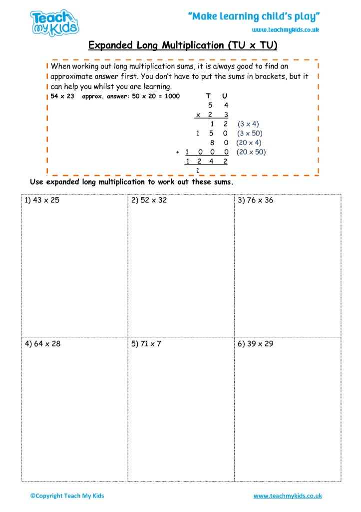 Multiplication Tu Xu Worksheet