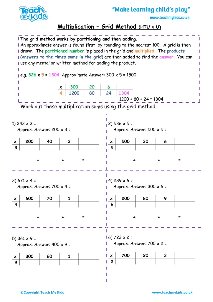 Multiplication Grid Method Htu X U TMK Education
