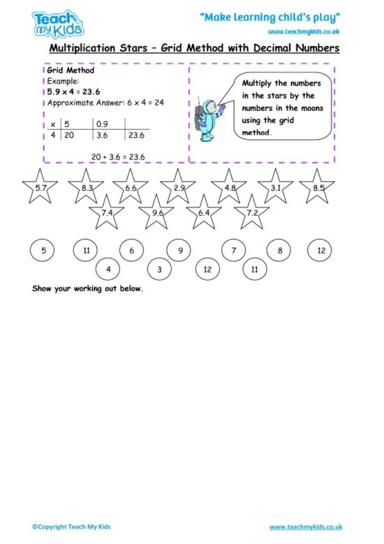 Worksheets for kids - multiplication-stars-grid-method-with-decimal-numbers