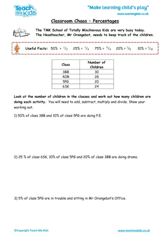 Worksheets for kids - classroom-chaos-percentages