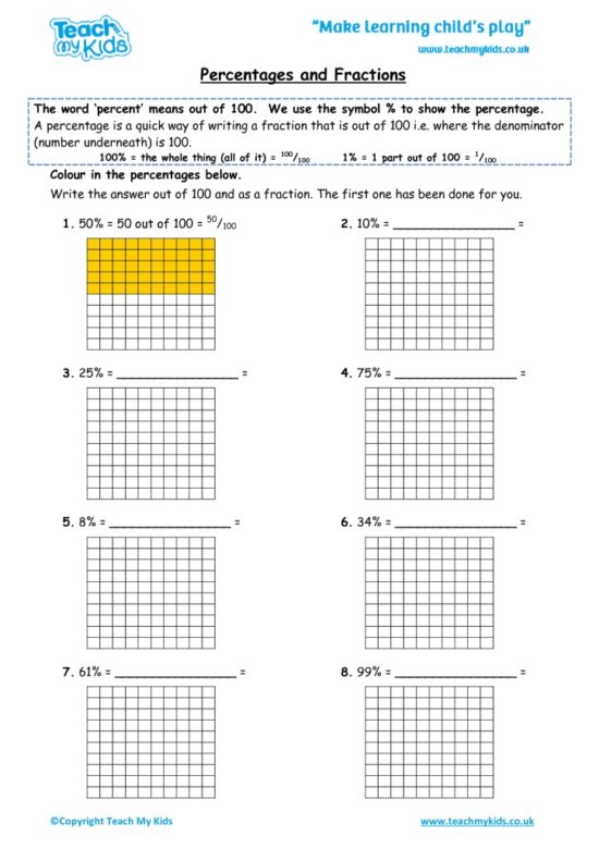 Worksheets for kids - percentages-and-fractions