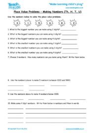 Worksheets for kids - place-value-problems-Making-Numbers-th-h-t-u