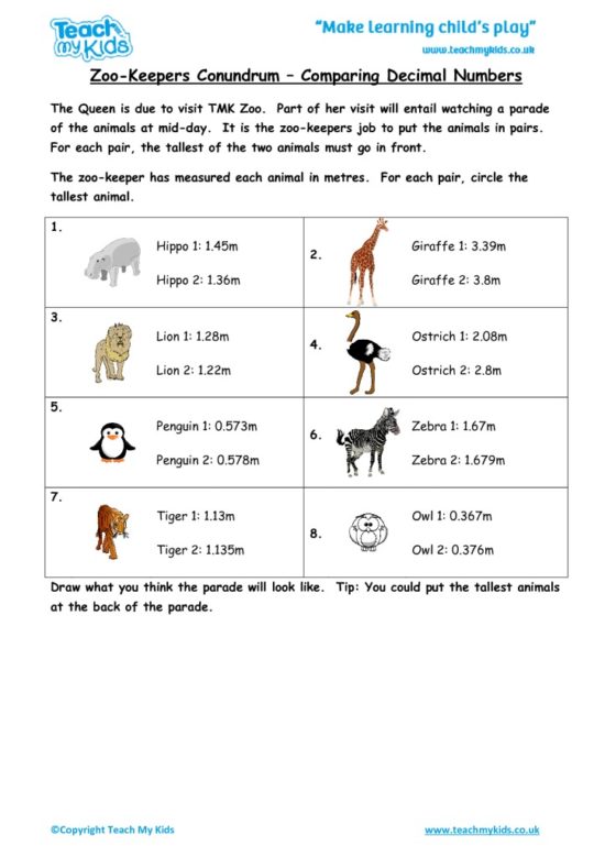 Worksheets for kids - zookeepers-conundrum-comparing-decimal-numbers