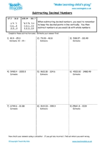 Worksheets for kids - subtracting-decimal-numbers