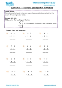 Worksheets for kids - subtraction-column-decompostion-tu-1