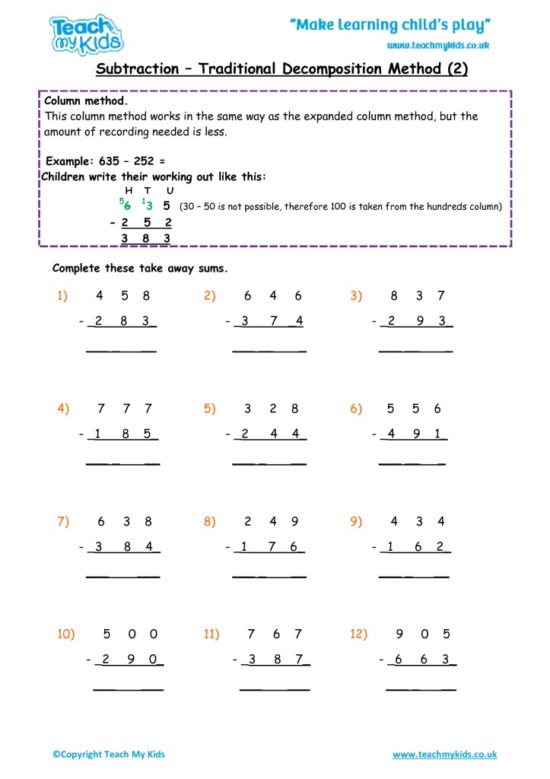 Worksheets for kids - subtraction-column-decompostion-tu-2