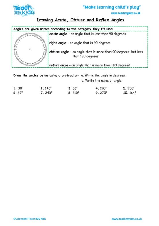 Worksheets for kids - drawing-acute-obtuse-and-reflex-angles