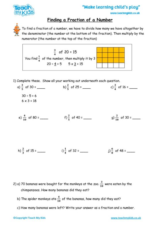 Worksheets for kids - inding_a_fraction_of_a_number_2