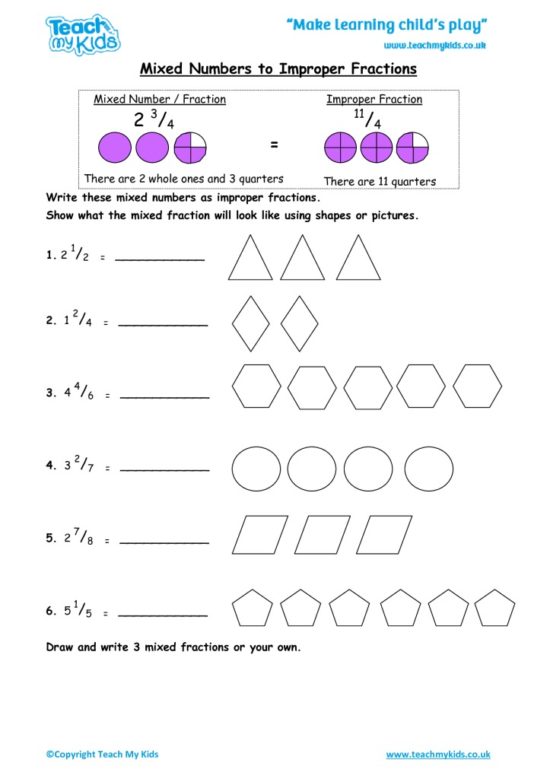 Worksheet For Changing Mixed Number To A Fraction