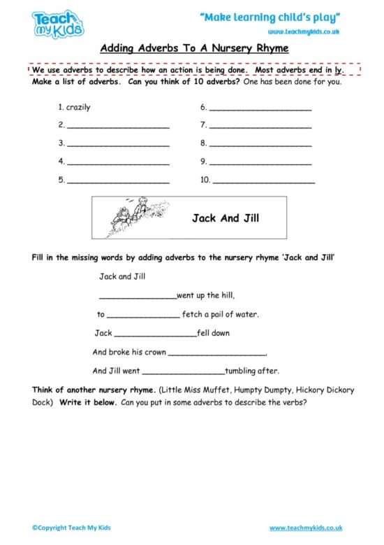 Worksheets for kids - adding-adverbs-to-a-nursery-rhyme