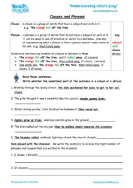 Worksheets for kids - clauses and phrases