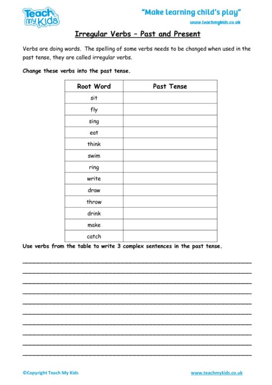Worksheets for kids - irregular verbs – past and present