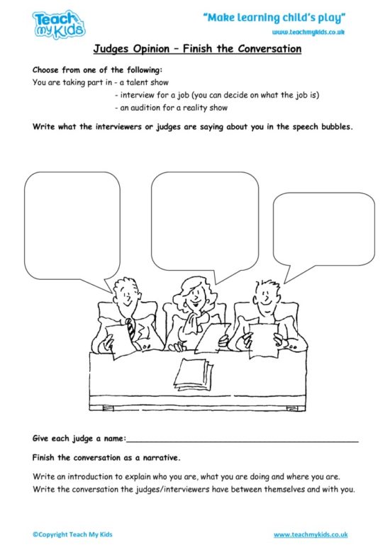 Worksheets for kids - judges-opinion-finish-the-conversation