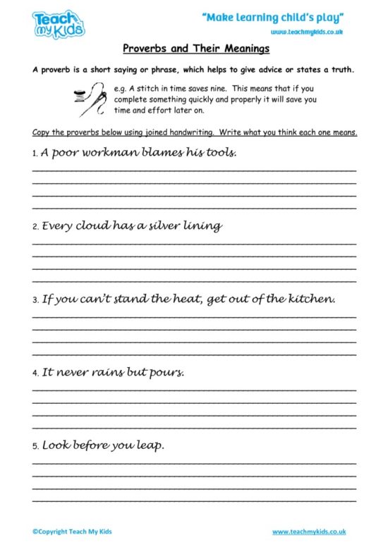 Worksheets for kids - proverbs-and-their-meanings
