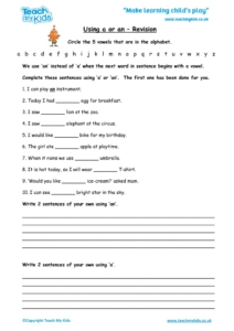 Worksheets for kids - using a or an- revision