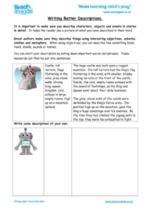 Worksheets for kids - writing-better-descriptions