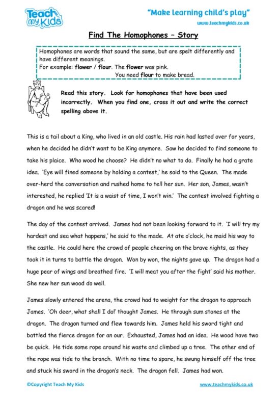 find the homophones story revision tmk education