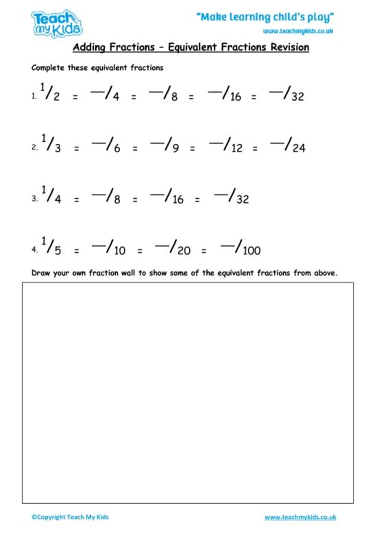 Worksheets for kids - adding-fractions-equivalent-fractions-revision
