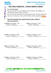 Worksheets for kids - kite-flying-competition-decimal-numbers-length