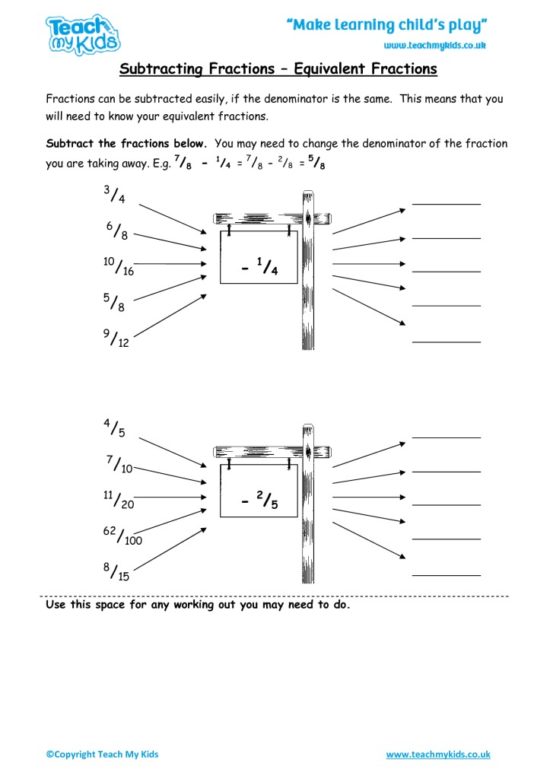 Worksheets for kids - subtracting-fractions-equivalent-fractions