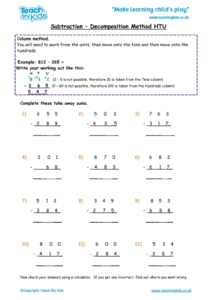 Worksheets for kids - subtraction-decompostion-htu